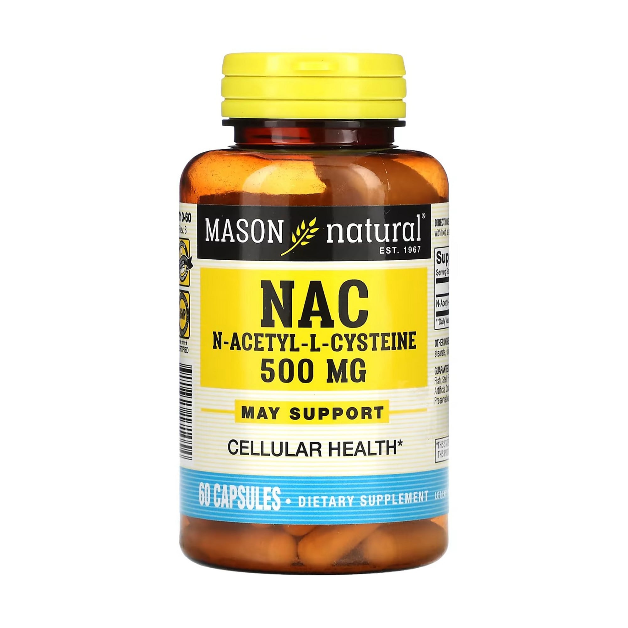 N-Ацетил L-Цистеїн Mason Natural NAC N-Acetyl L-Cysteine 500 мг, 60 капсул